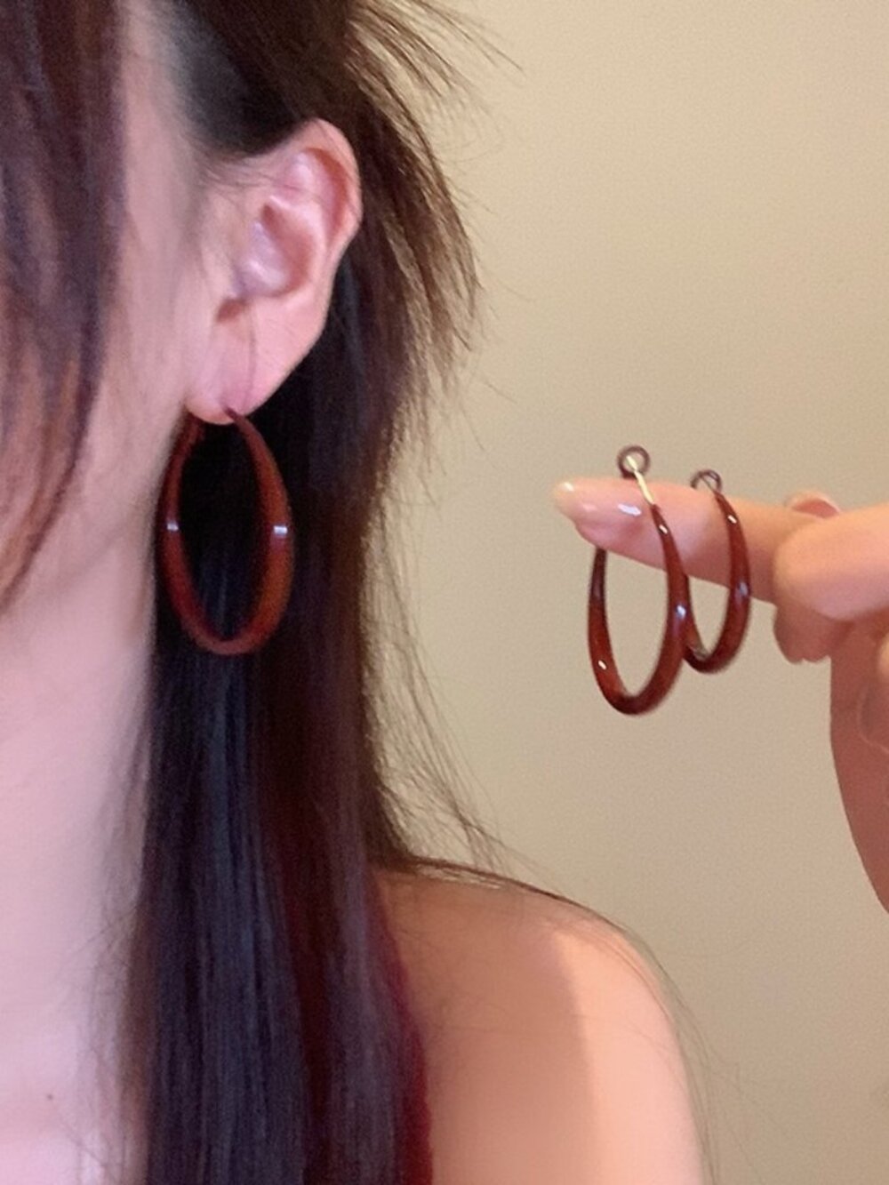 Burgundy Large Hoop Earrings Smooth Finish